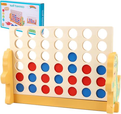 Thelau - Spel Reisspel voor Kinderen - Klassiek Strategiespel - 4 Wint - Houten 4-in-een-rij Spel