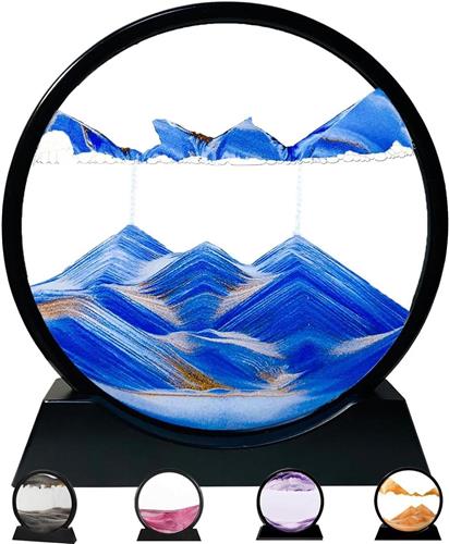 Thelau - 3D Zandloper Diepzee Zandlandschap - Bewegende Zandkunst - Om te Draaien - Geschenk - Decoratie - Esthetisch - Kantoor Woonkamer Bureau - Volwassenen Kinderen - Blauw - 30,5 cm