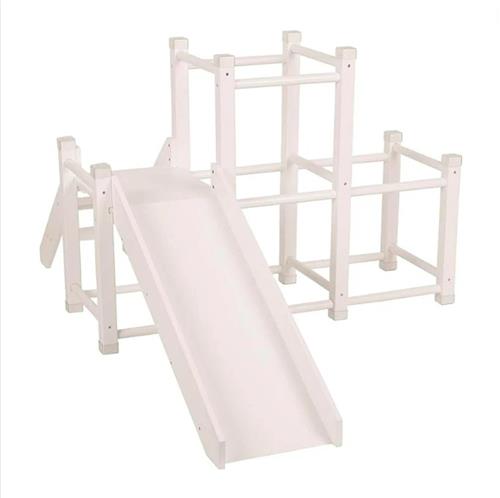 Klimtoren Met Glijbaan - Klimboog Hout Klimmen, Kruipen, Glijden, en Eindeloos Plezier - Duikelrek Klimrek Peuter Baby Kinderen 18+ Maanden - Wit