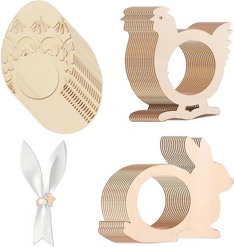 Thelau - Pasen Servettenringen Set van 30 Stuks - Houten Servethouders voor Pasen, Ontbijt, Lunch, Diner - Feestelijk Banket Accessoires - Konijnenoor Servetklemmen - DIY Ambachten - Pasen Decoratie