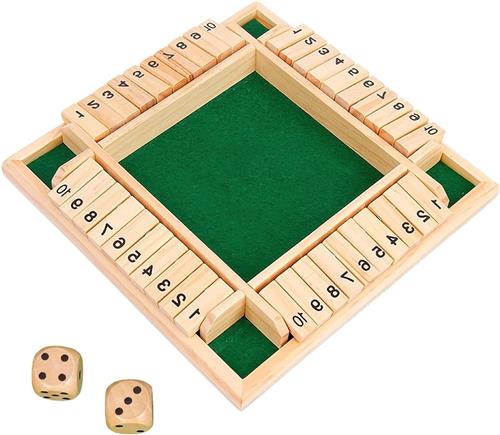 Thelau - Shut The Box Spel Voor 4 Personen - Houten Bordspel met Dobbelstenen - Klapbordspel voor Familie en Vrienden - Groen