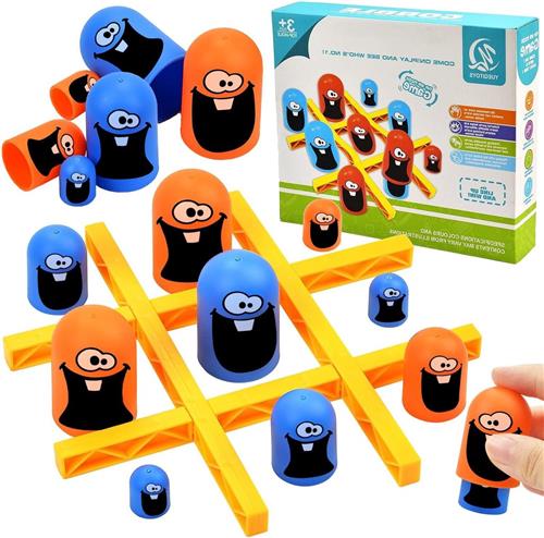 Thelau - Tic Tac Toe Big Eat Small Spel, interactief ouder-kind spel, blauw oranje schaakbord, wedstrijd speeltafel partyspel speelgoed voor kinderen