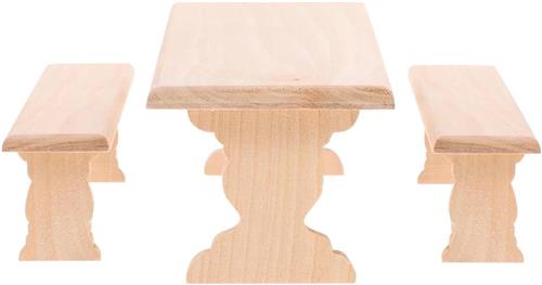 Thelau - Miniatuur tafel- en bankset van hout voor poppenhuis - Decoratieve meubelmodellen - Woonkamer set