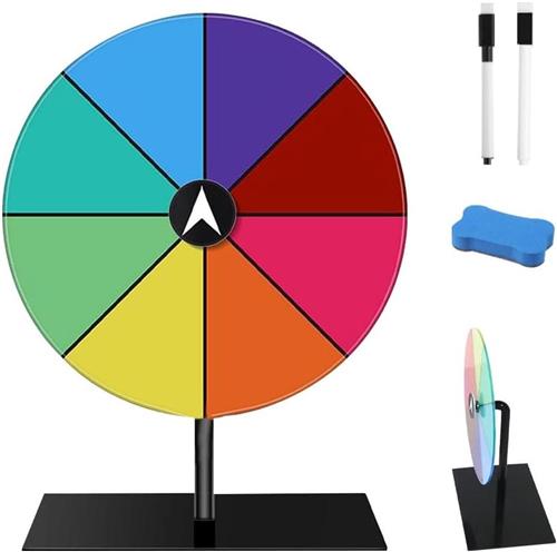 Thelau - 20 cm gelukswiel met standaard en 10 sleuven om zelf vorm te geven, inclusief droge foliestift en gum - ideaal voor carnaval en beurzen