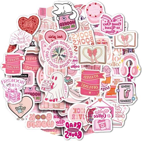 Thelau - Set van 60 roze zelfklevende esthetische stickers - Waterdicht en schattig - Voor waterfles, plakboek, notitieboekje, laptop, boek, computer - Leuke vinyl stickers - Stijlvol design