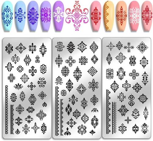 TheLau - Nagelplaten met bloemen en sjablonen voor nageldesign in lente en zomer - Set van 3