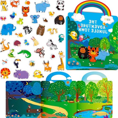 Thelau - Herbruikbaar stickerboek met wilde dieren - Dikke gelstickers - Waterdichte dierenthemastickers