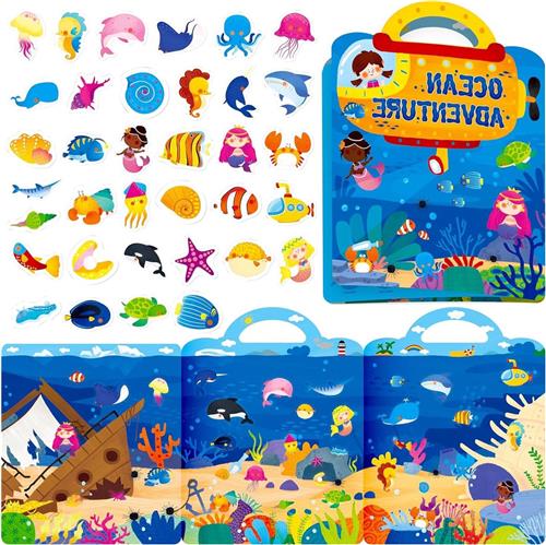 Thelau - Herbruikbaar stickerboek met maritiem thema, educatief leerspeelgoed | Inclusief 35 statische stickers