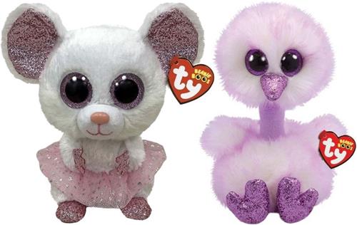 Ty - Knuffel - Beanie Buddy - Nina Mouse & Kenya Ostrich