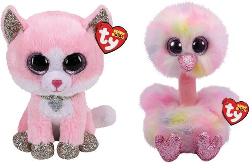 Ty - Knuffel - Beanie Buddy - Fiona Pink Cat & Avery Ostrich