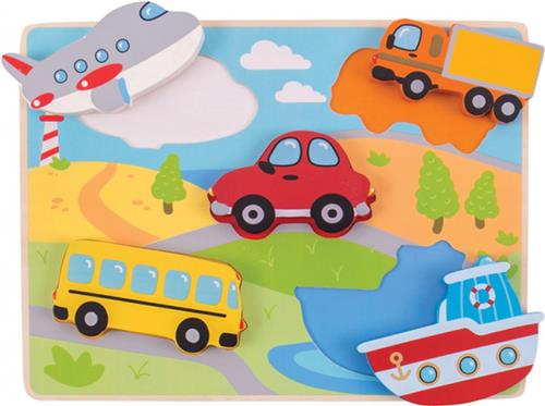 Bigjigs Houten Puzzel Voertuigen, 5dlg.