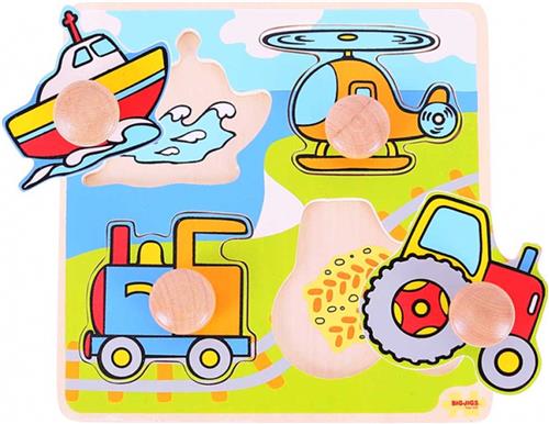 Bigjigs houten knoppuzzel Voertuigen - 4 stukjes