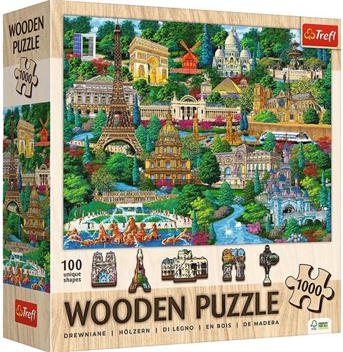 Trefl Puzzels Frankrijk - 1000 elementen, houtambacht, onregelmatige vormen, 100 Franse symbolen en monumenten, moderne premium puzzel doe-het-zelf voor volwassenen en kinderen vanaf 12 jaar oud