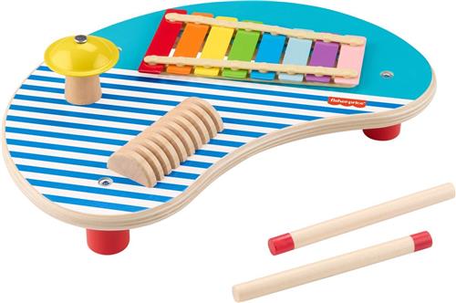 Fisher-Price Houten Muziektafel  Hoogwaardige Kwaliteit  Speelgoed vanaf 2 jaar  3-Delig Instrumenten set Voor Kinderen  Xylofoon, Trommel & Cymbaal  Educatief Speelgoed  Stimuleert Muzikaliteit, Creativiteit & Motoriek  Duurzaam Hout