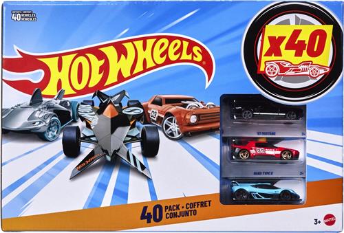 Hot Wheels 40 stuks, set van 40, schaal 1:64 speelgoedracewagens, reddingsvoertuigen of vrachtwagens (stijlen kunnen variëren)