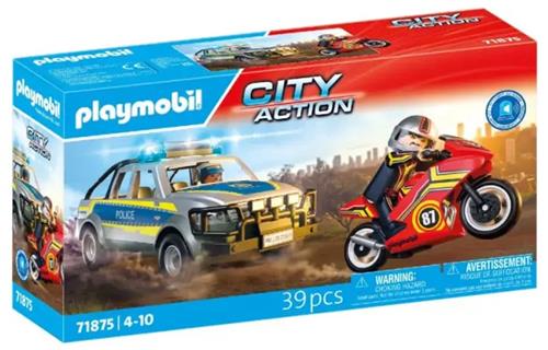 PLAYMOBIL | Action Heroes | Achtervolging met Politie Pick- Politie met licht- en geluidseffecten | Avontuurlijk speelgoed boordevol actie | Voor kinderen vanaf 4 jaar | 71875