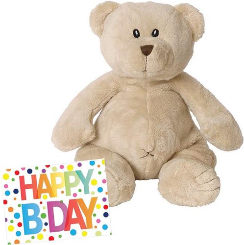 Pluche knuffel Happy Horse knuffelbeer beige 55 cm met Happy Birthday wenskaart