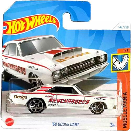 HOT WHEELS '68 DODGE DART AAMCHARGERS WHITE 142/250 1:64 HW MUSCLE MANIA 1/5