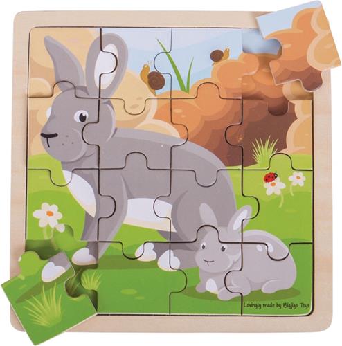 Bigjigs Toys - Houten Puzzel 'Konijn met Jong' (16st.)