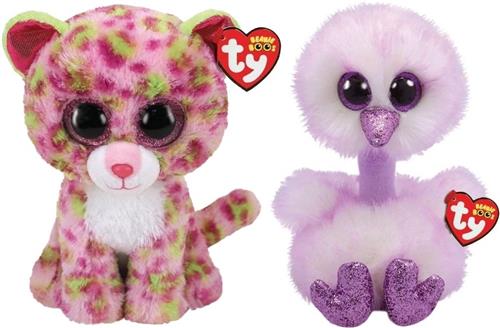 Ty - Knuffel - Beanie Buddy - Lainey Leopard & Kenya Ostrich