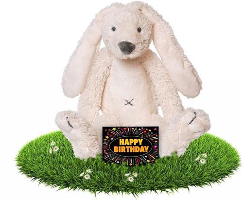 Verjaardag knuffel konijn 28 cm met gratis verjaardagskaart