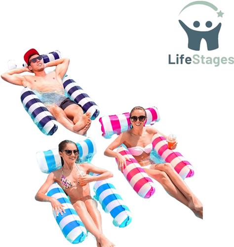 LifeStages - Floaties voor in Het Zwembad - Zwembad-Drijvende Waterhangmat - Zwembad-Drijvende Stoel - 4-in-1 Opblaasbare Hangmat - Waterbank - Zwemhangmat voor Volwassenen en Kinderen