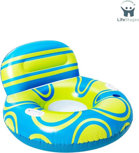 LifeStages - Zwembad Drijvers - Opblaasbare Pool Float met Grote Rugleuning - Giant Water Pool - Luchtmatras - Drijvende Stoel met Handvat en Bekerhouder - Zomer Zwembad Drijven Vlotten voor Volwassenen