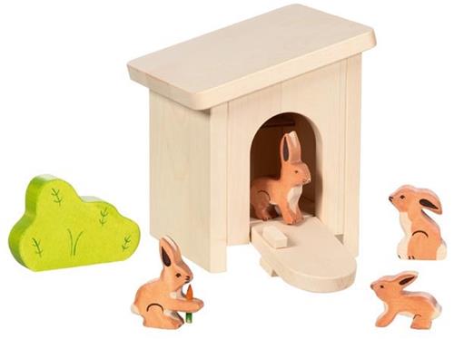 Holztiger konijnenhok houten speelgoed konijnenhuis.