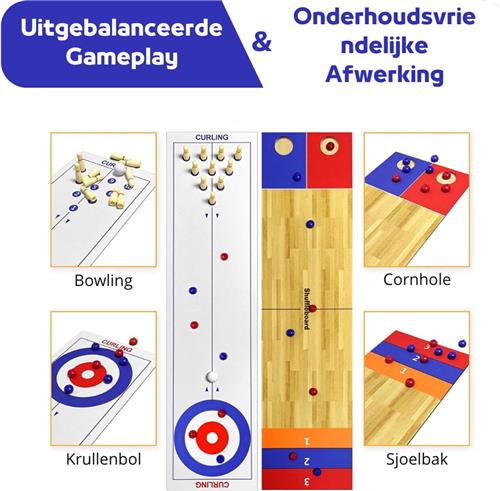 LifeStages - Sjoelbak - 4-in-1 Tafelbordspelset - Shuffleboard-Tafelspellen - Shuffleboard, Bowlen, Curling, Cornhole-Spel - Interactieve Tafelbordspellen - Ideaal voor School, Thuis, Kantoor, Feestjes