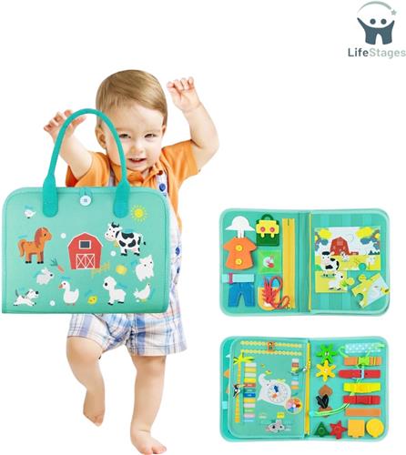 LifeStages - Montessori Activiteitenboek - Montessori Peuter - Drukke Bord - Motorische Vaardigheden Speelgoed - 4 Lagen Activiteitenbord - vanaf 2 Jaar Meisjes Jongens - Druk Boek - Activiteitenboek voor Baby's - vanaf 1 2 3 4 Jaar - Educatief