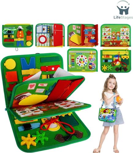 LifeStages - Montessori Activiteitenboek - Montessori Bezigheidsbord - Activiteitenbord Speelgoed - vanaf 1 2 3 4 Jaar - Peuters en Kleuters Sensorisch Educatief Speelgoed -Motorische Vaardigheden Speelgoed - Reisspeelgoed - Cadeau voor Jongens Meisj