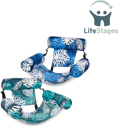 LifeStages - Floaties voor in Het Zwembad - Opblaasbaar Luchtbed voor Volwassenen - 2 Drijvende Zwembadmatrassen - Opblaasbare Zwembadstoelen voor Volwassenen - Zwemstoel voor Feesten, Zomer, Water, Strand - Tropische Bladeren