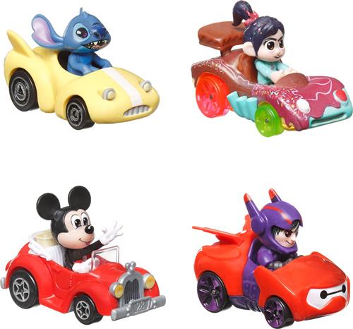Hot Wheels RacerVerse - 4 metalen auto's met Disney bestuurder - Speelgoedvoertuig