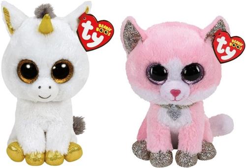 Ty - Knuffel - Beanie Boo's - Pegasus Unicorn & Fiona Pinnk Cat