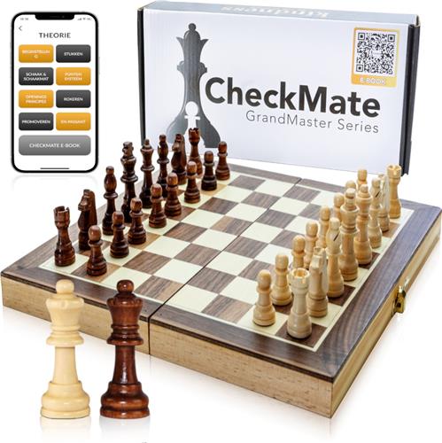 CheckMate Schaakbord - met Schaakstukken - 30 cm - Schaakset - Magnetisch - Hout - GM