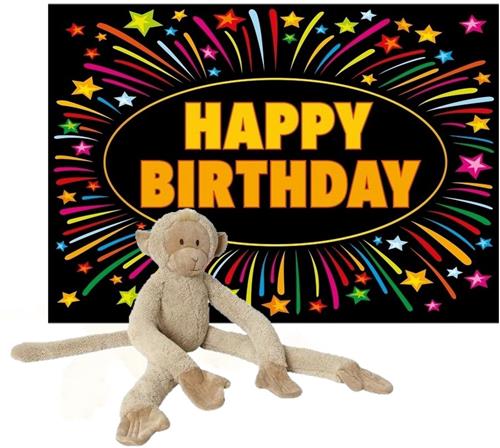 Happy Horse knuffel aap - 85 cm - met een verjaardag wenskaart - happy birthday - versturen