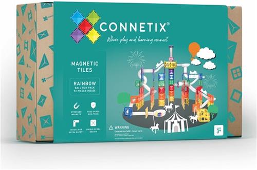 CONNETIX - Magnetisch Tegels - Regenboog Ball Run Pakket - 92 Stuks