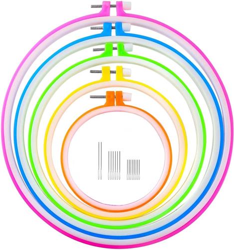 BOTC Kruissteekring Borduurcirkelset - 5 stuks borduurringen en 15 naalden - Plastic cirkel - 4,7 inch tot 10,2 inch - Multicolor