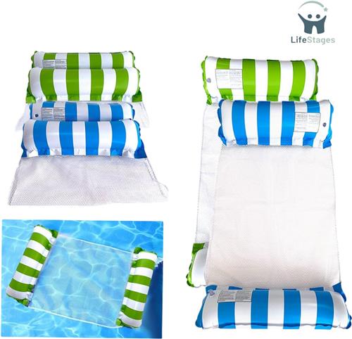 LifeStages - Luchtbed Zwembad - Opblaasbare Hangmat - 2PCS Water Hangmat Drijvend Bed -Lounge Stoel - Zwembad Lounge - Luchtmatras Zwembad - Opblaasbare Hangmat Zwembad - Opblaasbare Hangmat Voor Volwassenen En Kinderen