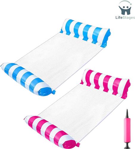 LifeStages - Luchtbed Zwembad - Set van 2 Opblaasbare Waterhangmat - Opvouwbaar Opblaasbaar Zwembadbed - 4-in-1 Waterhangmat - Loungestoel - Zwembad - Lounge met Luchtpomp - Waterspeelgoed voor Volwassenen en Kinderen