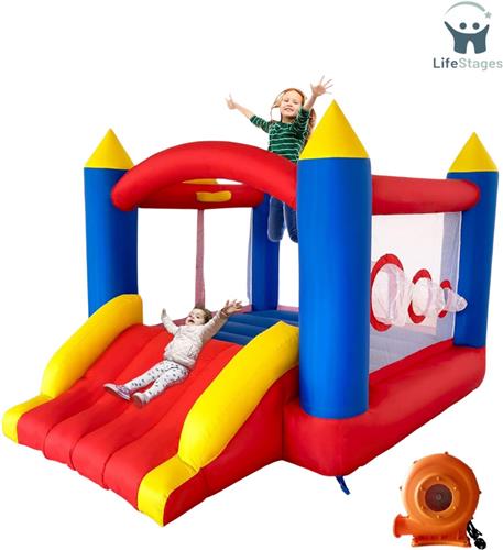 LifeStages - Springkasteel - Springkasteel Met Ventilator Gemaakt Van Extra Dik Materiaal - Duurzaam Opblaasbaar Springkasteel Voor 3 Tot 4 Kinderen - Indoor Springkasteel Voor Kinderen - 315 X 245 X 194 Cm