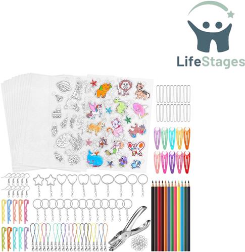 LifeStages - Krimpfolie - 171-Delige Krimpfolieset - 3 Krimpfolies met Patroon + 12 Blanco A4 Krimpfolies voor Knutselen - Transparante Decoratieve Folie - Krimpfolie voor Creatieve DIY-Markeringen