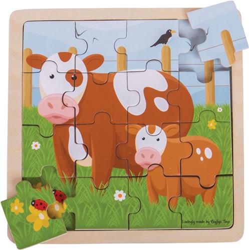 Bigjigs Toys - Houten Puzzel 'Koe met Kalf' (16st.)