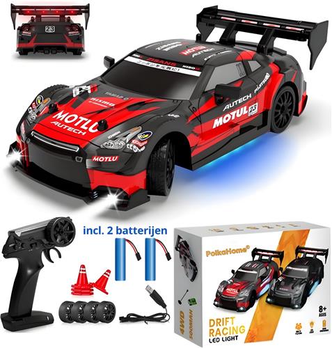 PolkaHome® Zeer snelle RC Drift Auto met 2 Accus & LED  Bestuurbare Raceauto  4WD Drift Car met Wisselbanden  Speelgoed voor Jongens & Volwassenen