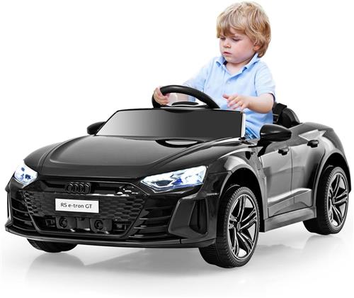 COSTWAY Audi RS Elektrische kinderauto met 2,4 G afstandsbediening, 12 V, kinderauto met muziek en koplamp, 3-5 km/u, ideaal voor kinderen vanaf 3 jaar (zwart)