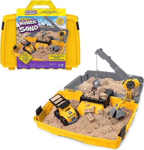 WNHB® Bouwplaats speelset met kraan en kiepwagen - Speelzand set met voertuigen en vormpjes - Creatief spelen met kinetisch zand