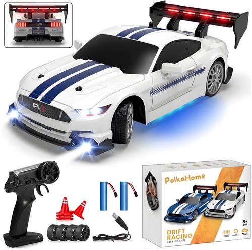 PolkaHome® Zeer snelle RC Drift Auto met 2 Accus & LED  Bestuurbare Raceauto  4WD Drift Car met Wisselbanden  Speelgoed voor Jongens & Volwassenen.