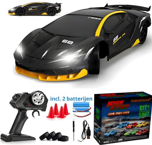 PolkaHome® RC Drift Auto met 2 Accus & LED  Bestuurbare Raceauto  4WD Drift Car met Wisselbanden  Speelgoed voor Jongens & Volwassenen