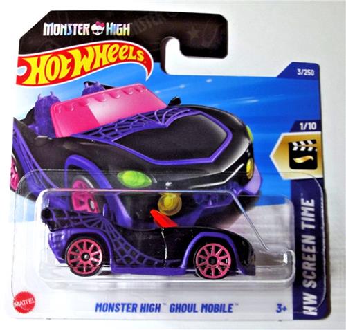 HOT WHEELS MONSTER HIGH GHOUL MOBILE 3/250 BLACK PURPER1:64 HW SCREEN TIME 1/10 SHORT CARD 2025