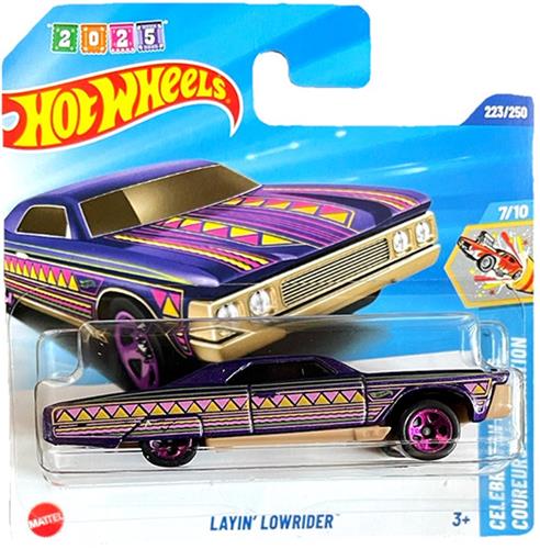 HOT WHEELS LAYIN LOWRIDER BLUE METALIC 1:64 223/250 HW CELEBRATION RACERS 7/10 SHORT CART 2025